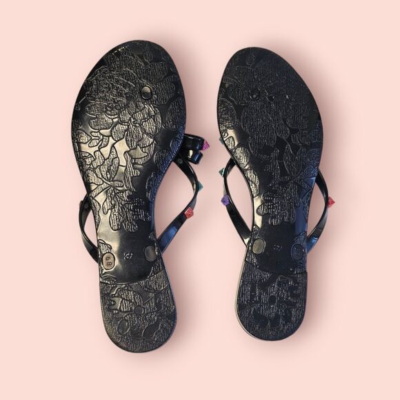 ROUGE HELIUM BLACK JELLY FLIP FLOPS SANDLE SIZE 8 MULTICOLOR STUDS. BOW - Picture 4 of 7